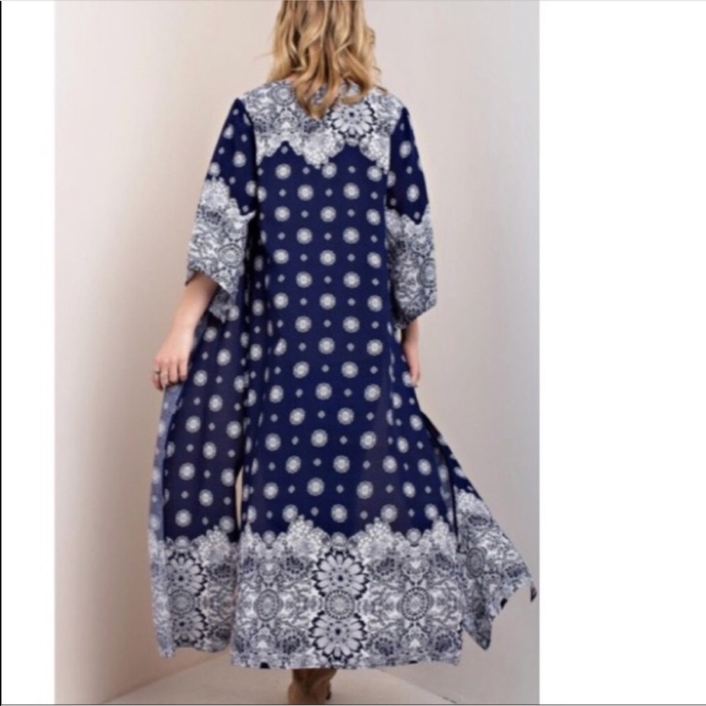 Navy Duster Maxi Cardigan Kimono - Picture 2 of 8